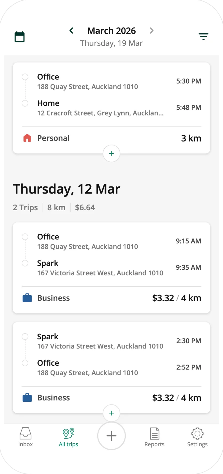 Driversnote app recording a trip